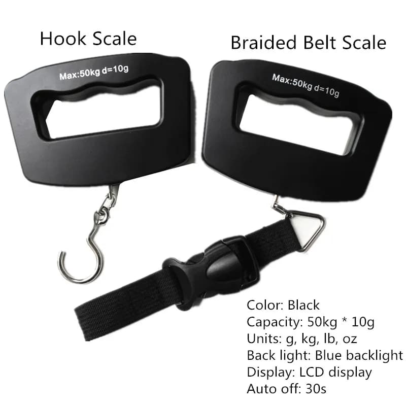 Balance numérique portable 50kg/10g mini suspendue bleue pour pêche, bagages et pesage électronique