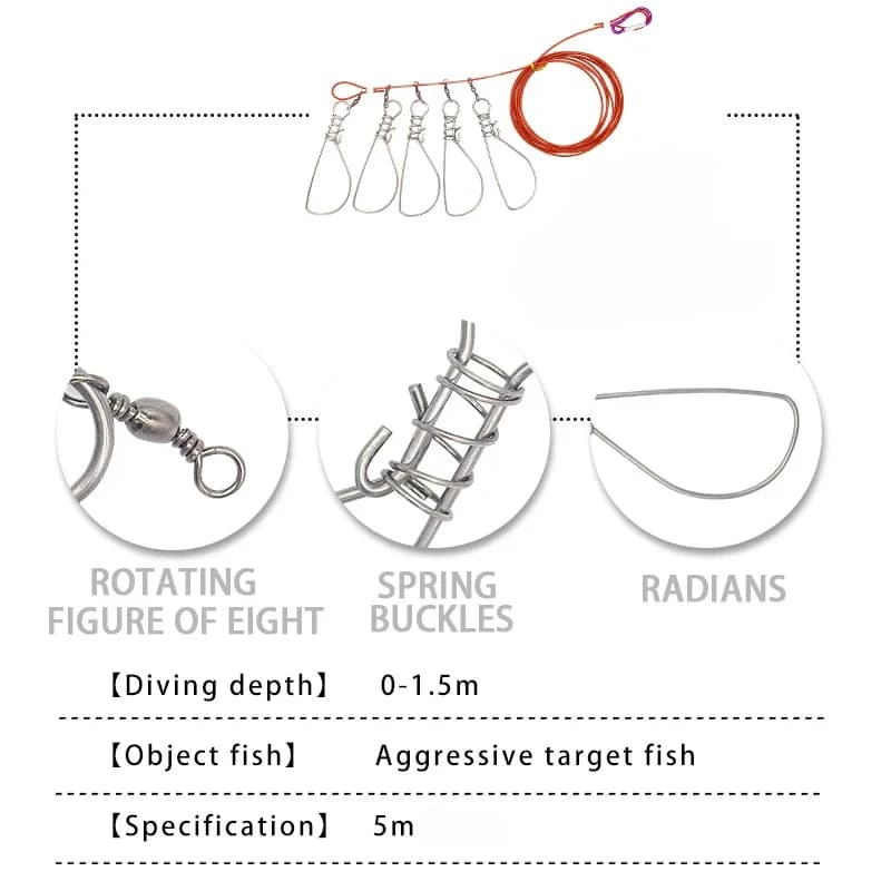 Attache poisson avec mousqueton et dévidoir en acier inox pour la pêche en mer et rivière