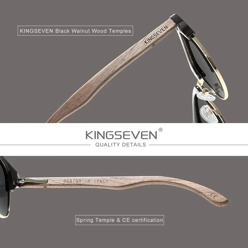 Lunettes de soleil KINGSEVEN polarisées - Monture noyer vintage UV400 pour homme et femme