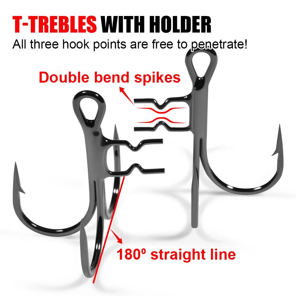 Hameçons triple T renforcés Spinpoler 2X, tiges soudées pour leurres shad, nickel noir, tailles 4 à