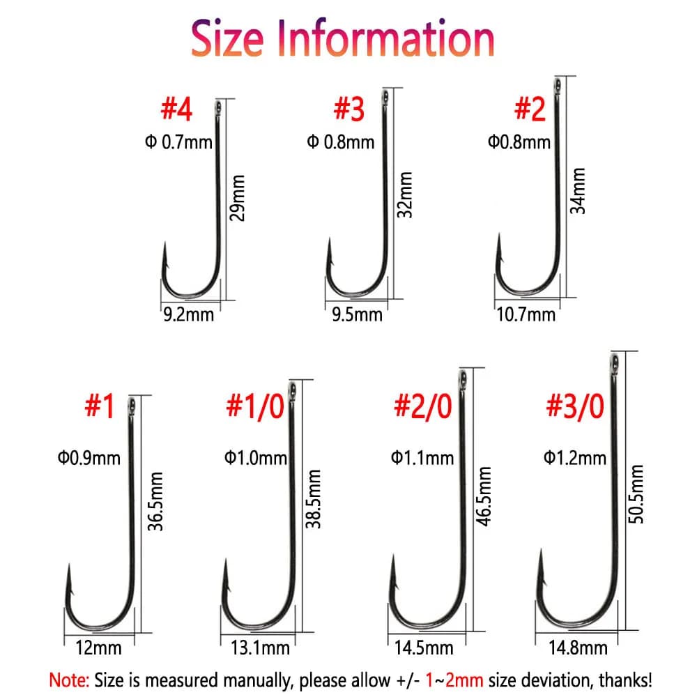 100 hameçons Aberdeen longue tige pour eau douce et mer - Tailles 10 à 3/0 pour sabiki rig