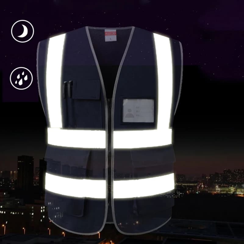 Veste de travail personnalisable pêche - Veste sécurité bleue marine poches pour secours