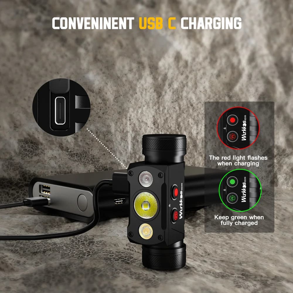 Lampe frontale Wurkkos HD50 rechargeable 21700 4000lm avec lumière rouge pour pêche et camping nocturne