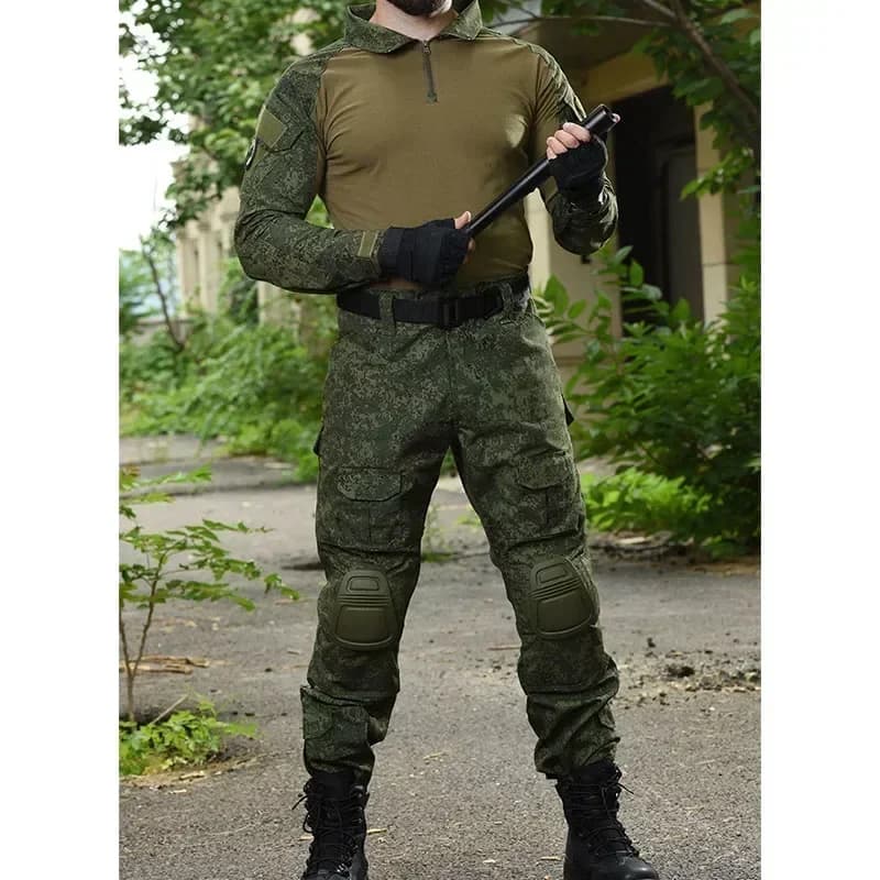 Set camouflage armée 2 pièces - T-shirt manches longues et pantalon cargo pour pêche confortable