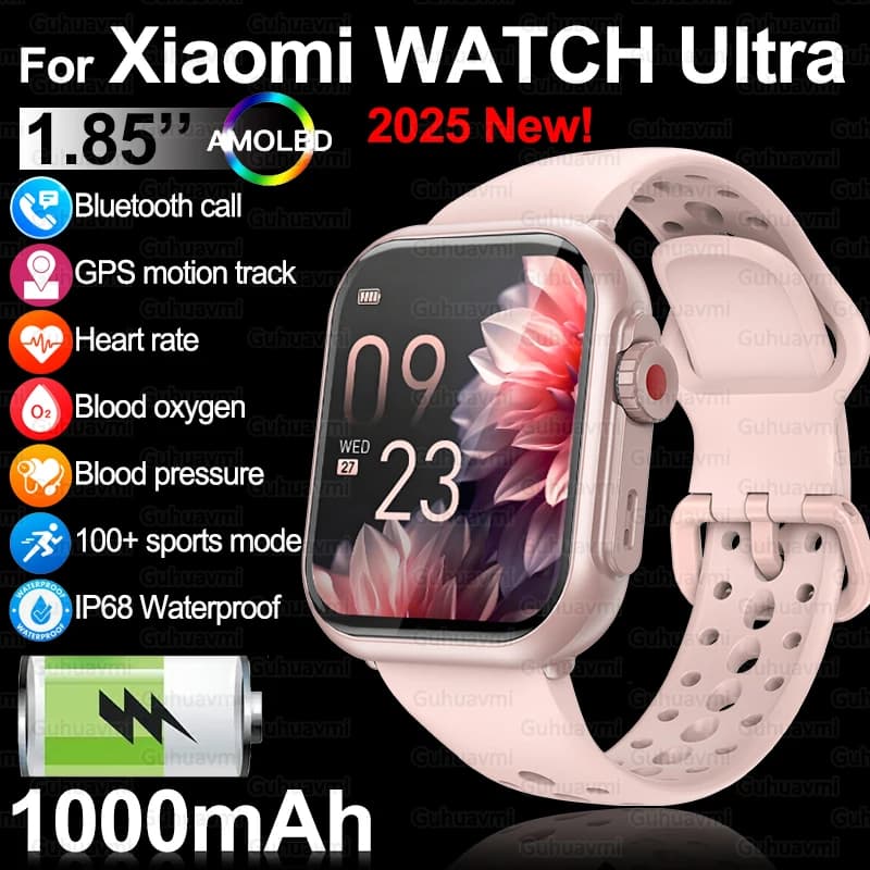 Montre Xiaomi Ultra2 pour femme pêcheuse : écran AMOLED 1.85", 1000mAh, étanche, appels, design féminin