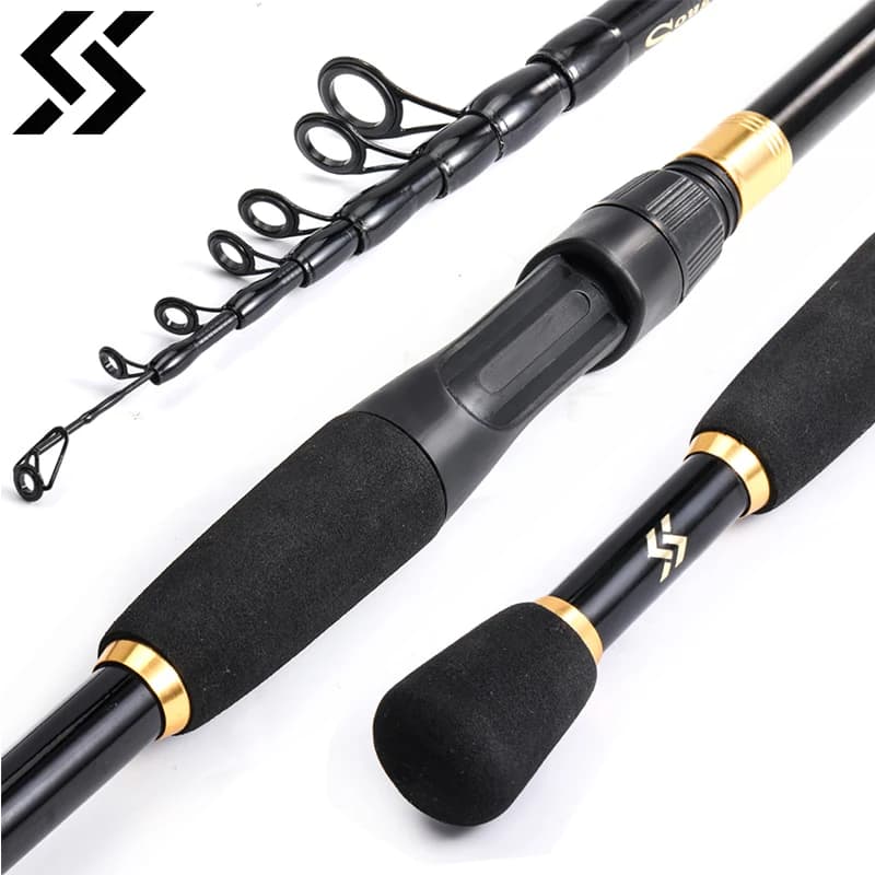 Canne télescopique Sougayilang ultra légère 1.8-2.4m spinning casting carbone leurres 10-30g transport facile