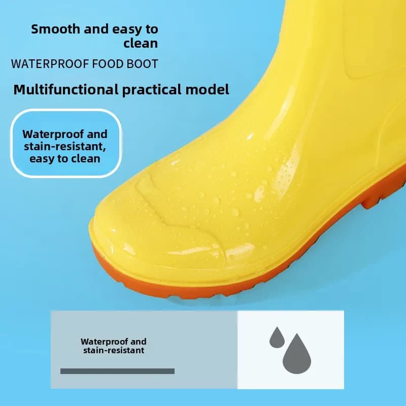 Bottes cuisine jaunes hautes tube blanc pur antidérapantes hygiène tendon vache résistantes chaudes pluie
