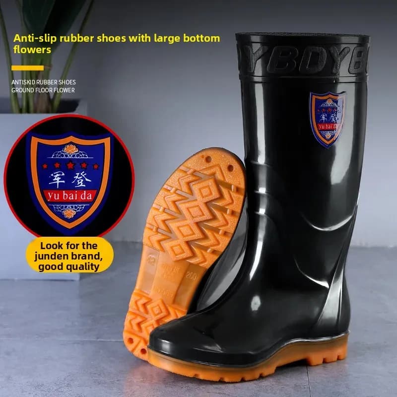 Bottes PVC pêche homme imperméables antidérapantes tube haut avec semelle caoutchouc et doublure polaire