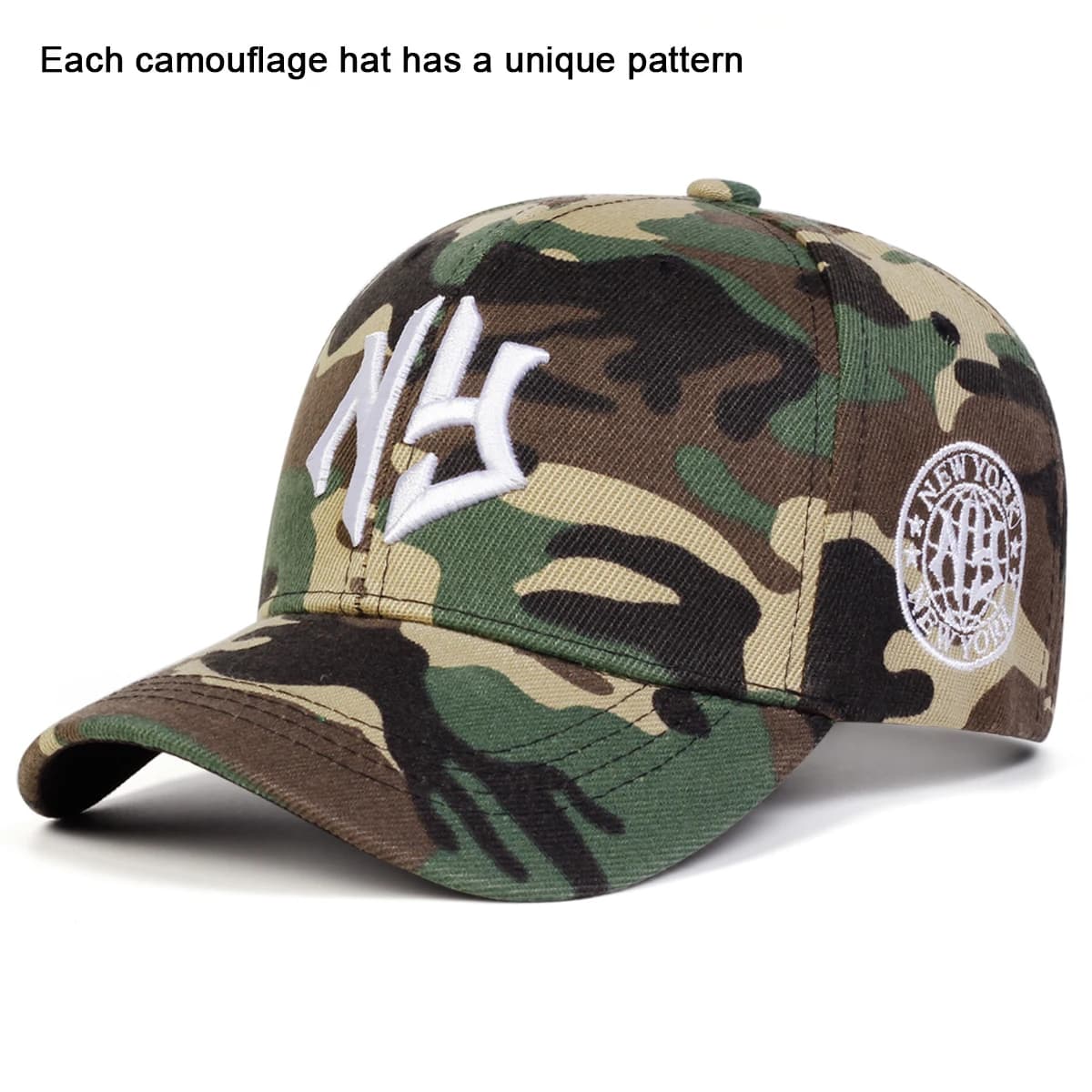 Casquette camouflage unisexe NY letter brodée pour pêche randonnée protection solaire été automne