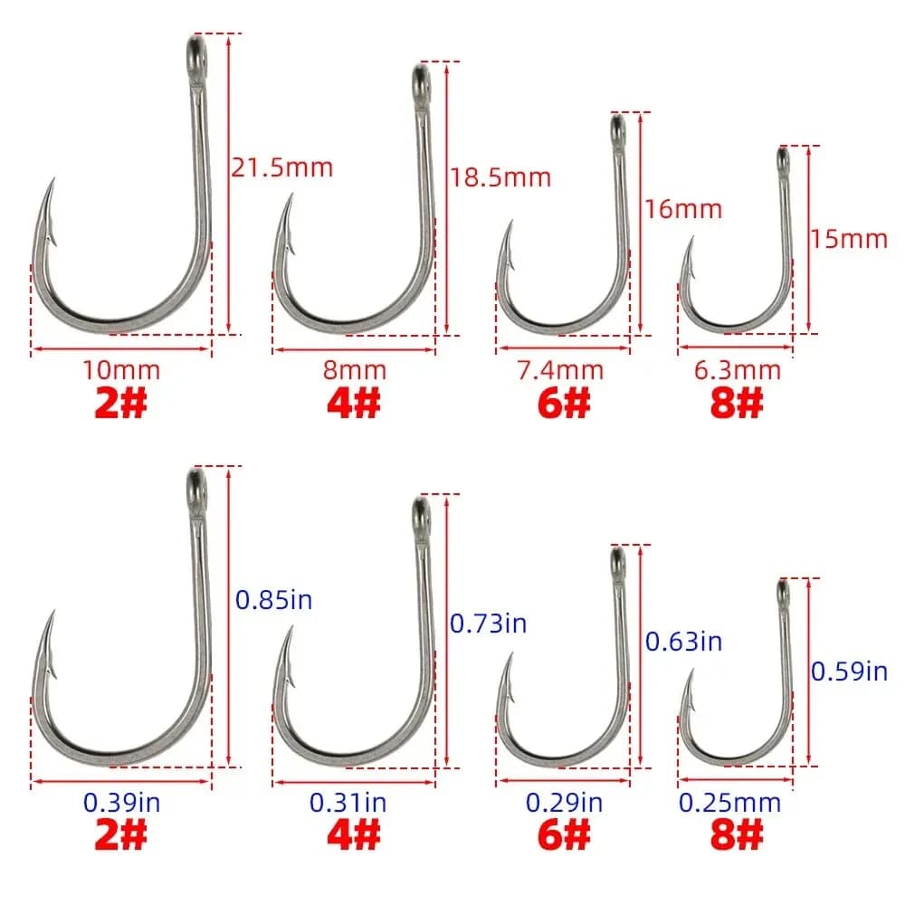 Hameçons carpe barbelés Hirisi 50 pièces - Acier carbone haute qualité avec œillet anneau tailles 2/4/6/8