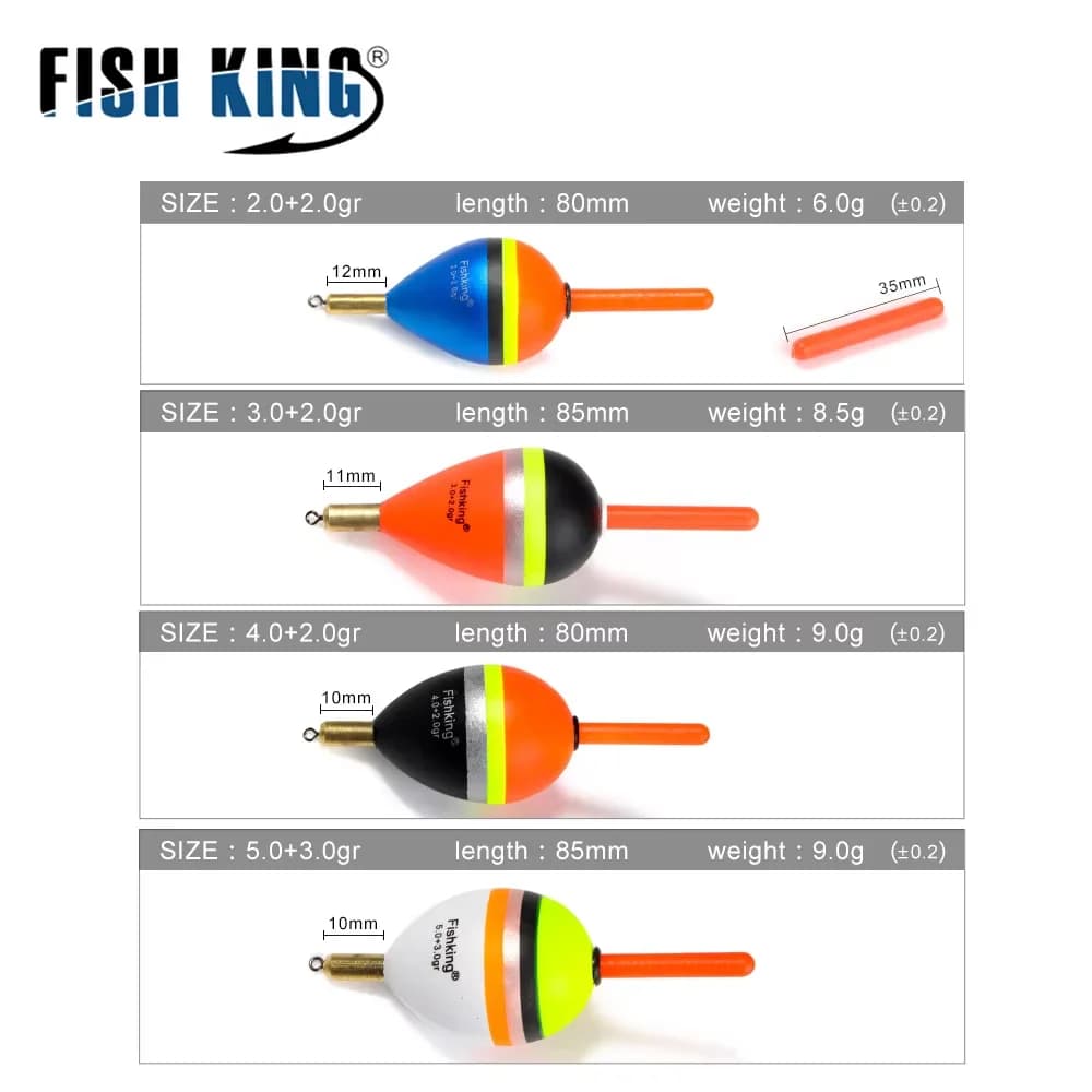 5 flotteurs mélangés NGB 2g-5g en sapin Barguzinsky - Flotteurs pêche mer et carpe coulissants
