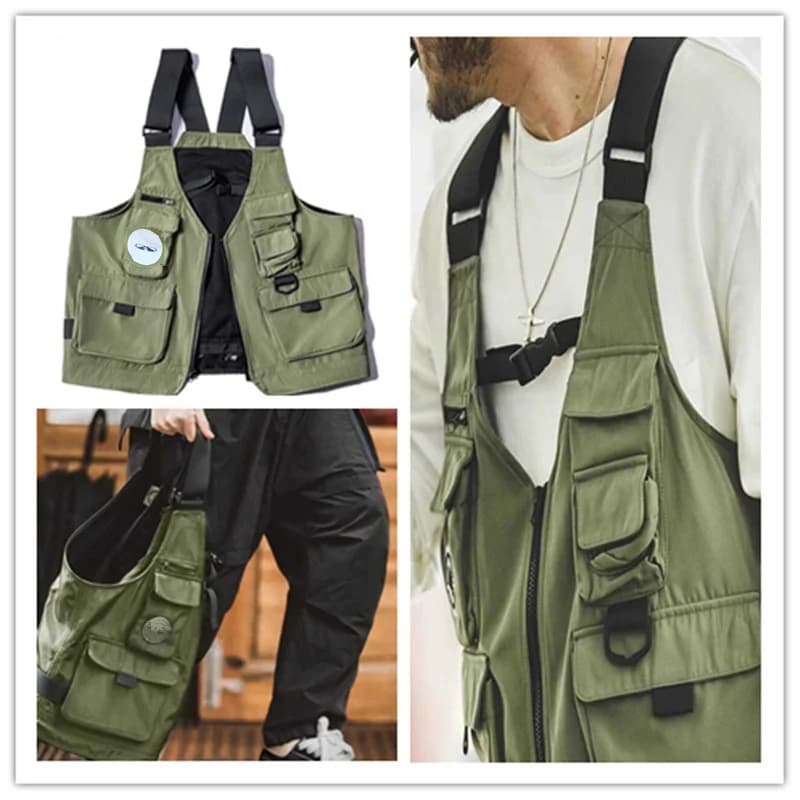 Veste de pêche fonctionnelle poches multiples - Style loose japonais - Veste suspendue été travail extérieur