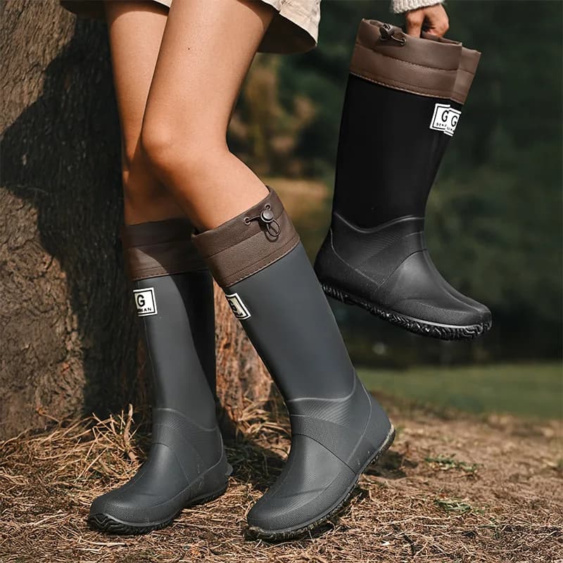 Bottes de pêche unisexe imperméables caoutchouc extérieur antidérapantes mode cordon homme tube long souple