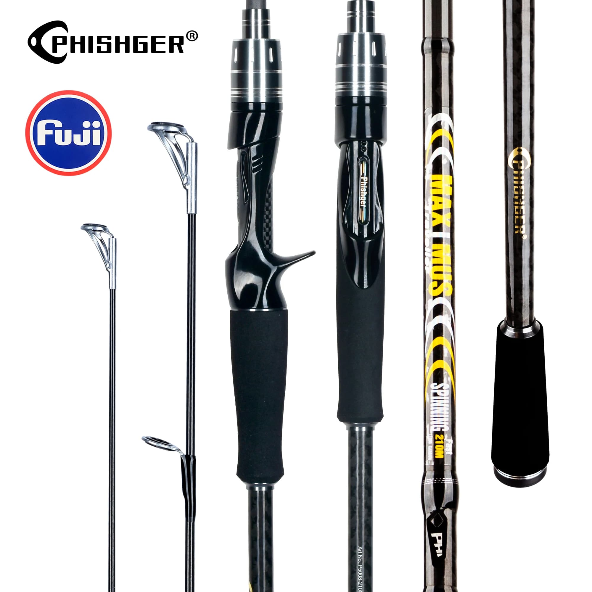 Canne PHISHGER MAXIMUS Traveller 1.65m-3.0m Fuji Guide - Carbone 30T pour leurres 3-35g