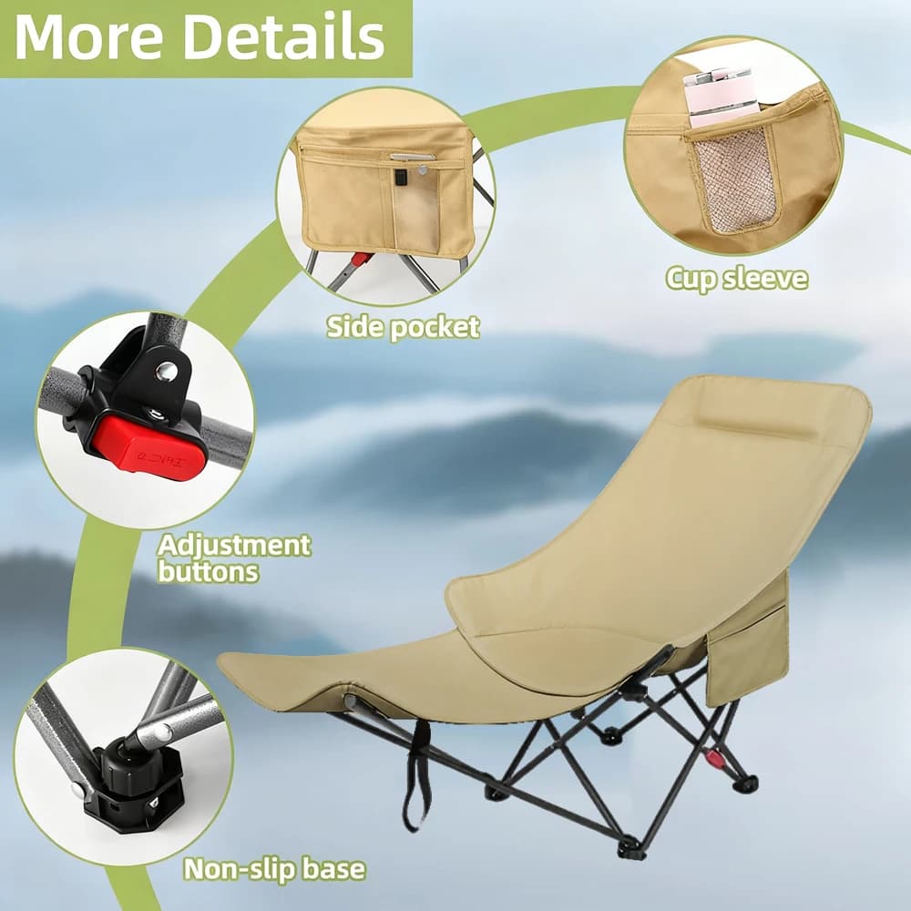 Fauteuil pliant réglable avec repose-pieds intégré - Siège pêche camping plage avec sac de rangement