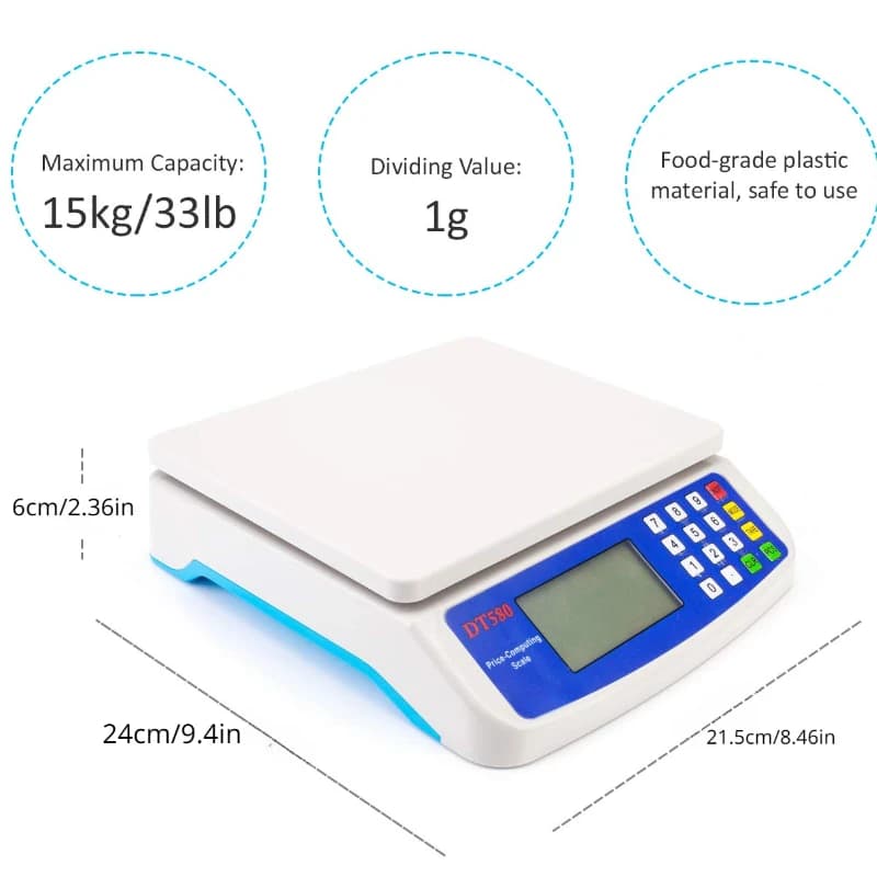 Balance de cuisine numérique précise 30kg/1g pour aliments, pêche, bijoux - Balance électronique LCD plate
