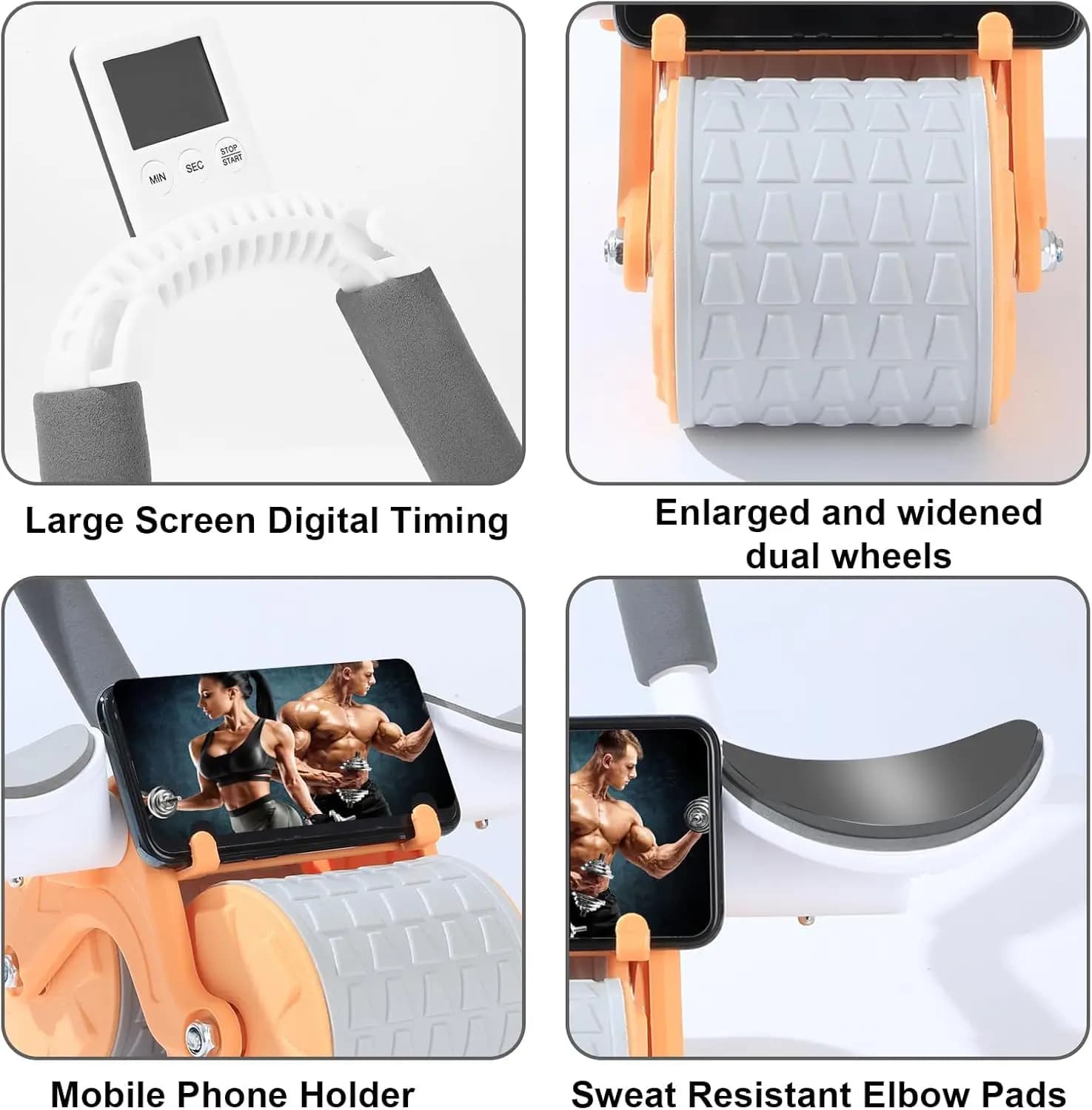 Nouvelle roue abdominale avec tapis genoux et minuteur - Rebond automatique et support coudes - Pêche