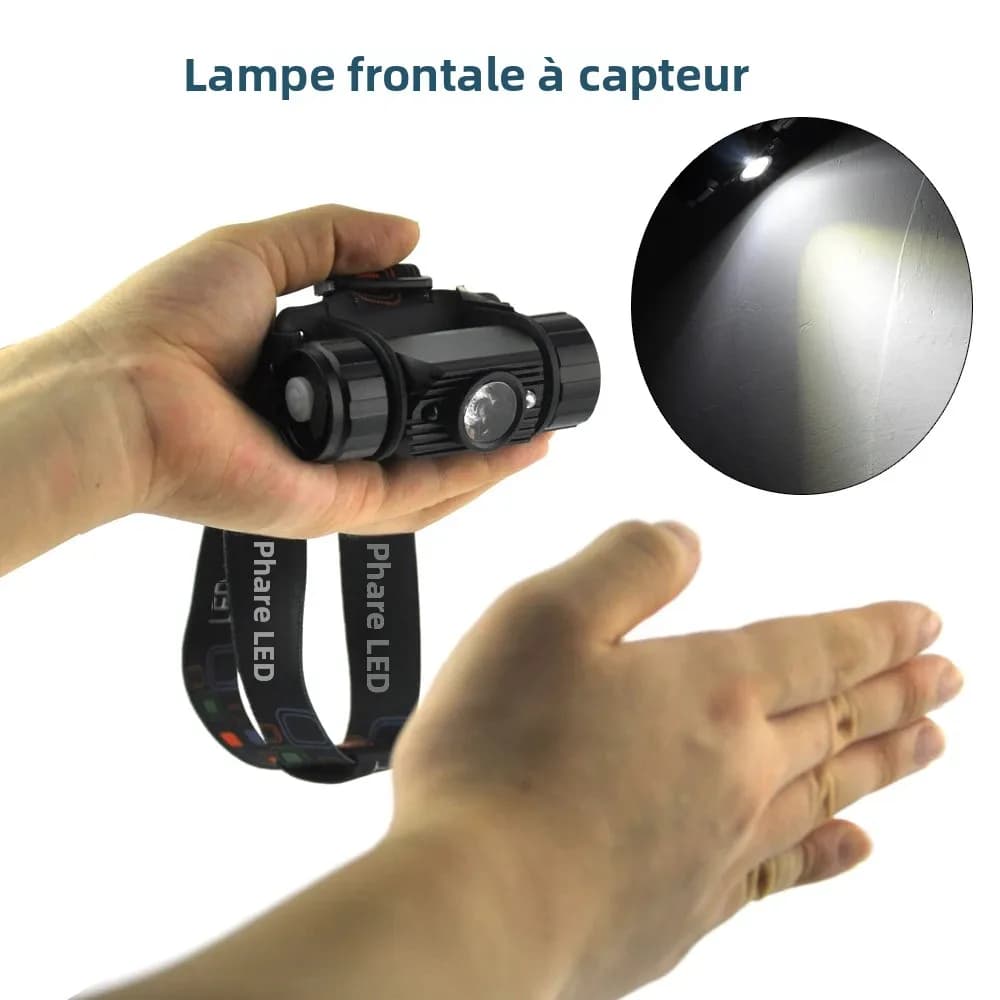 Lampe frontale BORUiT 020 avec détecteur de mouvement 1000LM rechargeable USB-C étanche pêche