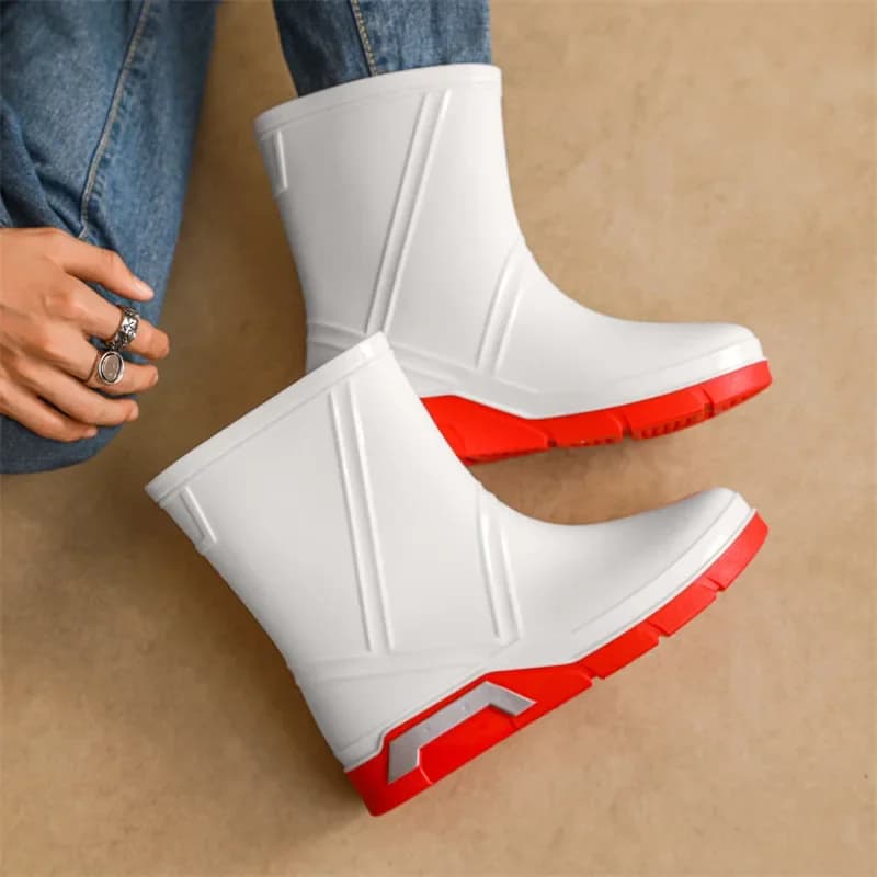 Bottes de pluie homme mi-mollet doublées polaire pêche extérieur étanches chaussures gel