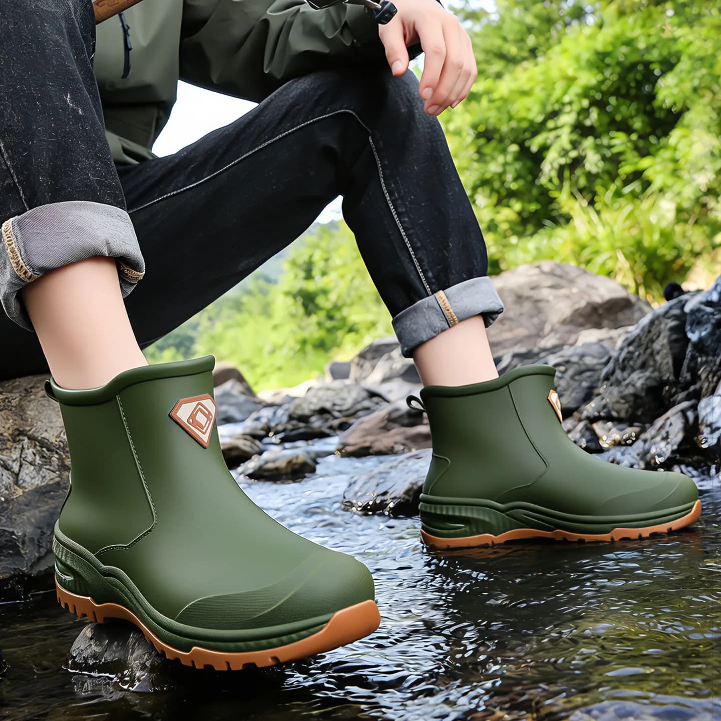 Bottes courtes homme écologiques étanches mode militaire vert randonnée aquatique qualité tendance