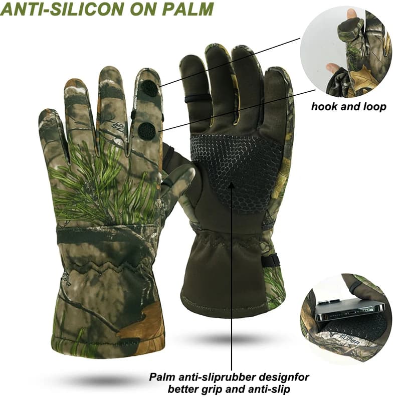 Gants chasse camouflage biomimétique automne-hiver - Anti-dérapage imperméable chaud pour tir et pêche