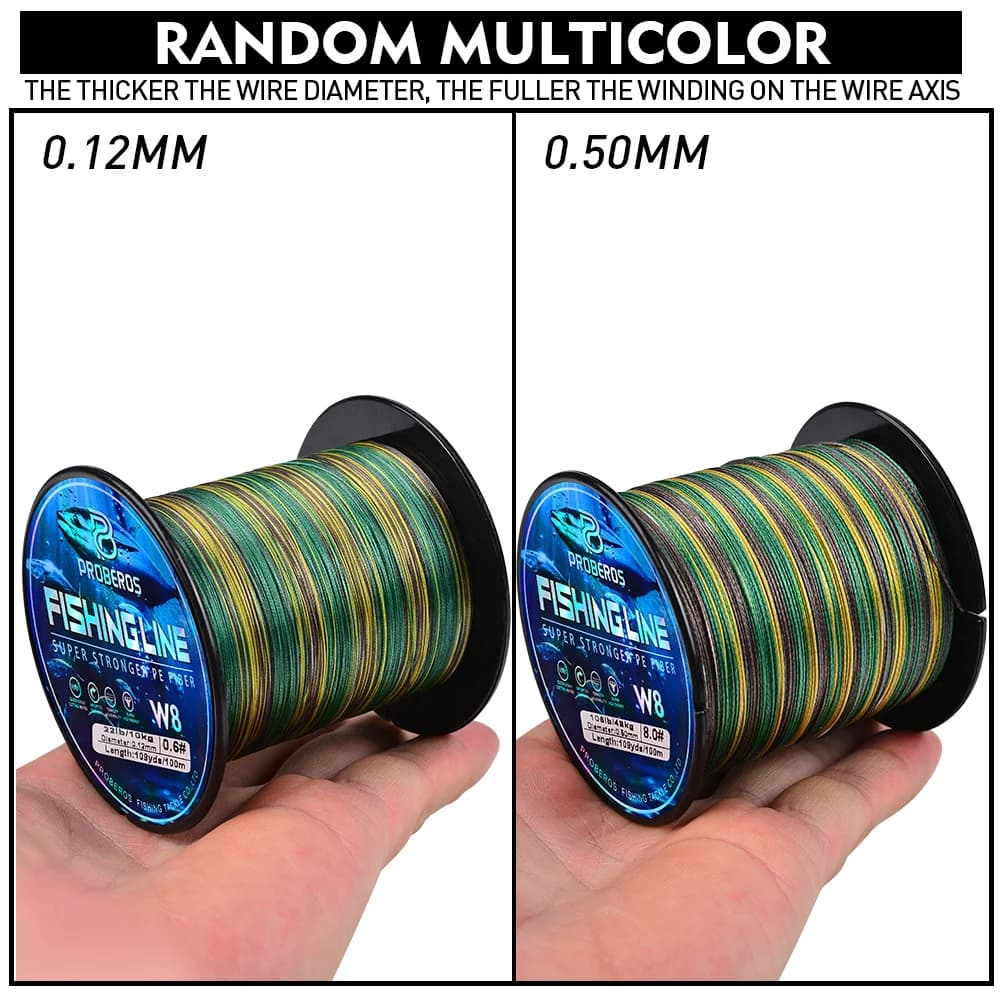 Ligne de pêche tressée Proberos 8 brins PE multifilament, anti-abrasion Blue Camo 20-106LB pour 109 yards
