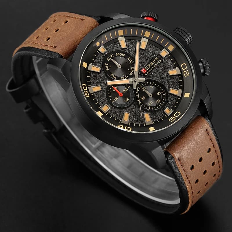 Montre Homme CURREN 8250 Étanche Cuir Respirant - Montre Casual Trois Aiguilles pour Affaires