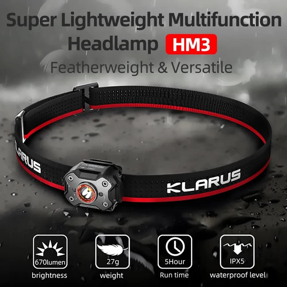 Lampe frontale Klarus HM3 mini rechargeable USB pour pêche et camping léger