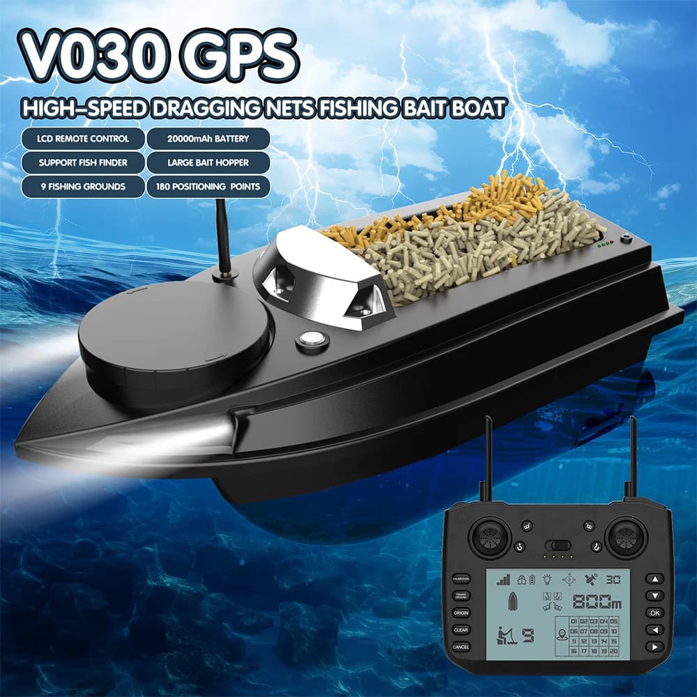 Bateau amorceur carpe GPS LOKEEVAN V030 RC grande capacité, 9 zones de pêche, sondeur et traîne rapide 12V