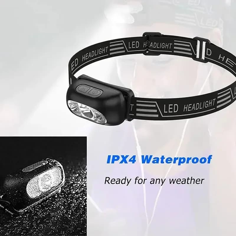 Mini lampe frontale LED puissante étanche avec capteur pour pêche nocturne, camping et randonnée portable
