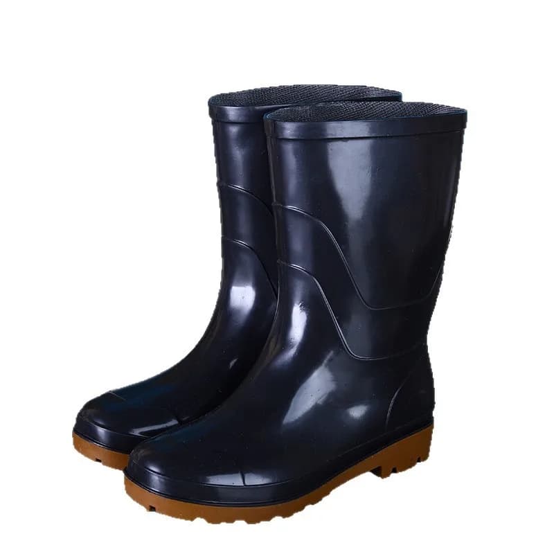 Bottes de travail mi-mollet noires anti-dérapantes imperméables en PVC pour homme