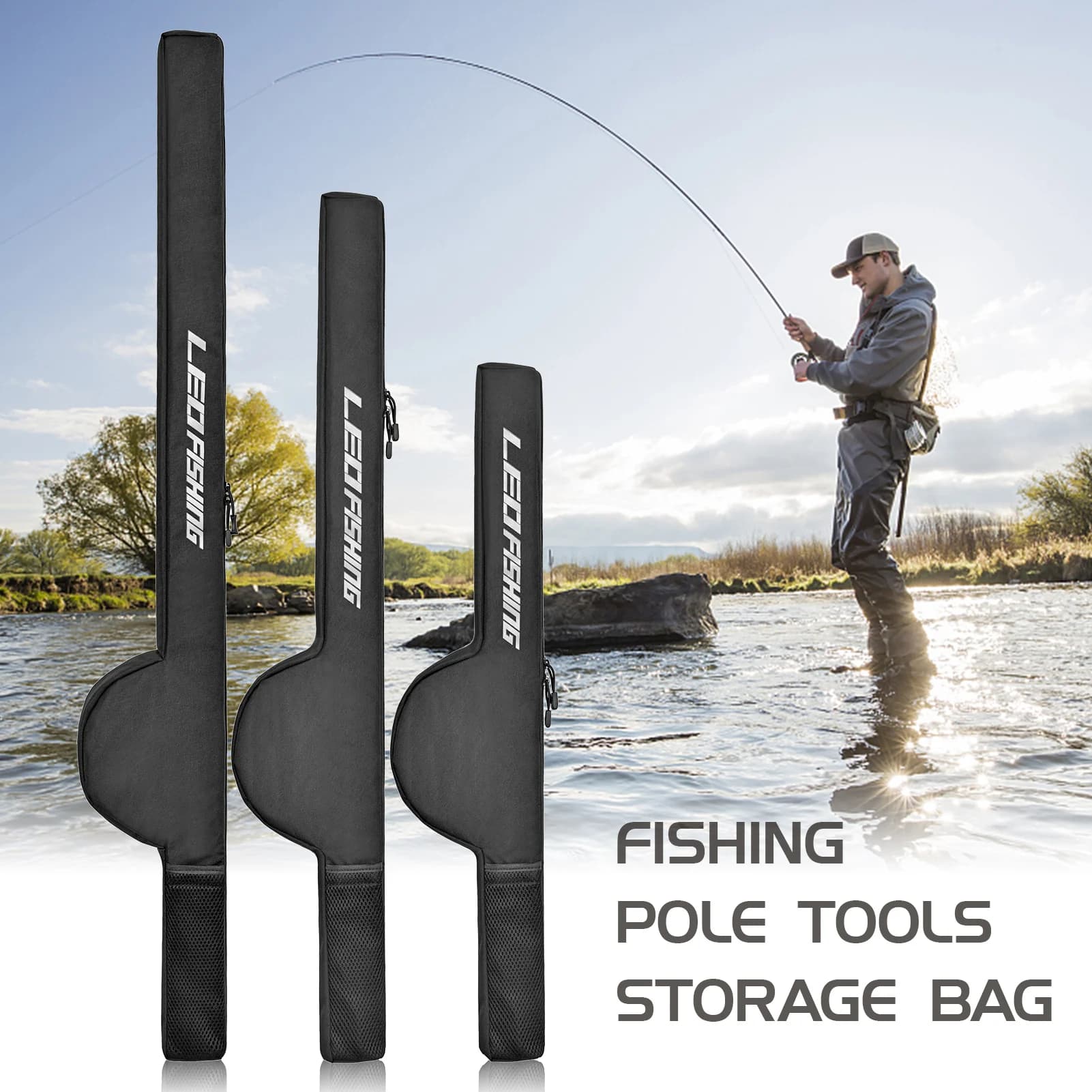Sac de transport canne à pêche 85-126cm étanche portable avec sangle pour matériel de pêche