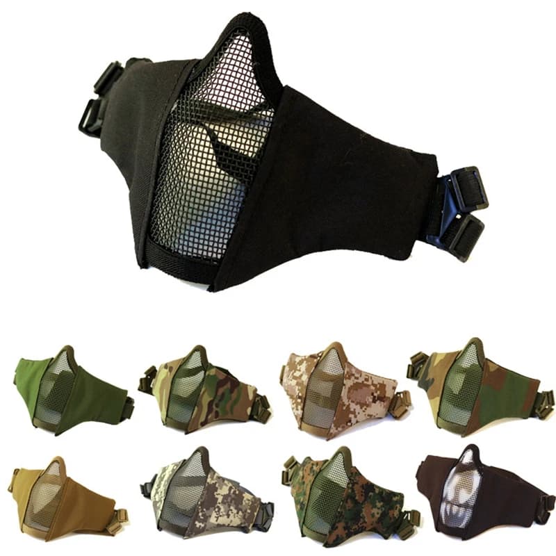 Masque facial tactique pêche réglable - Protection inférieure mesh pêche paintball airsoft chasse