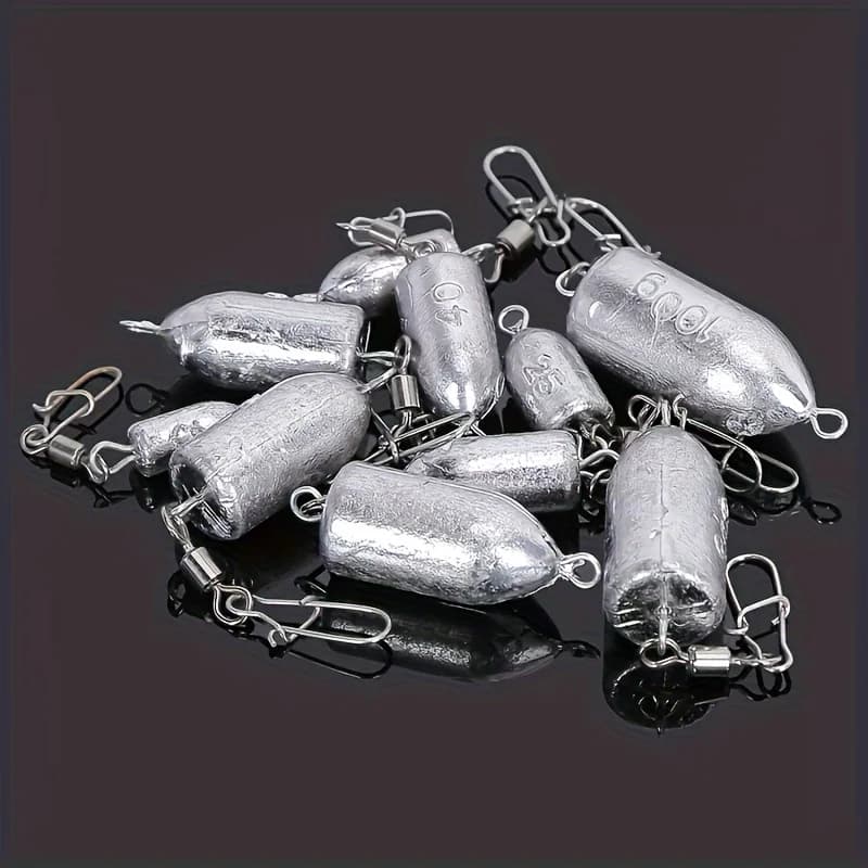 Lot de 5 plombs de pêche avec émerillon snap pour pêche au bar et pêche en mer - 11 tailles disponibles