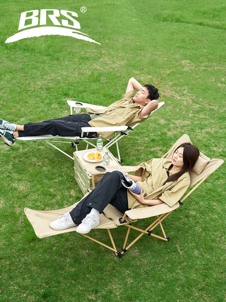 Chaise longue de camping BRS 2-en-1 pliable légère avec dossier inclinable et repose-pieds réglable extérieur