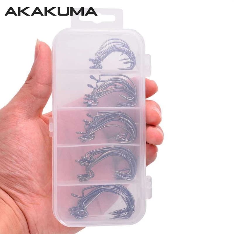 Hameçons crank multi-tailles 50 pièces acier carbone pour leurres souples pêche carnassier