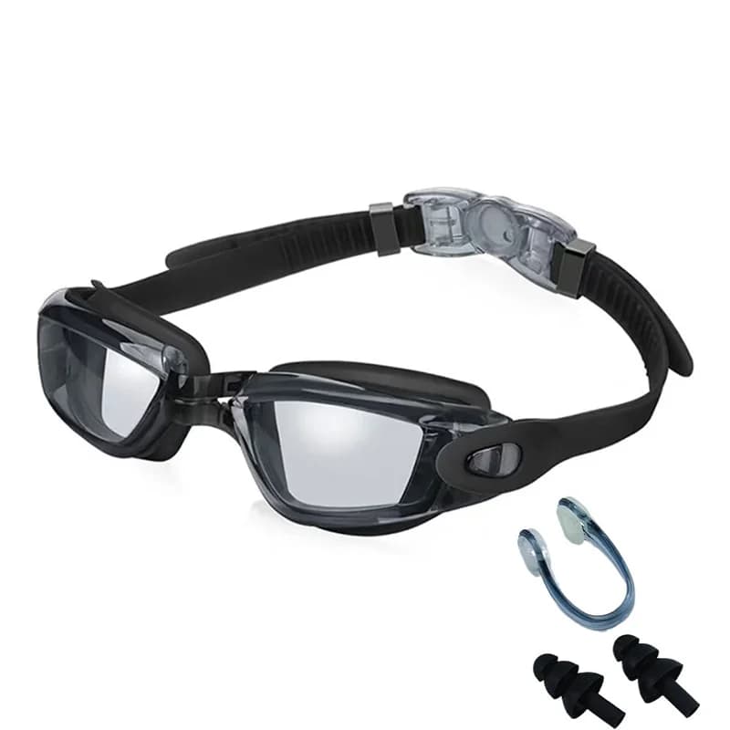 Lunettes de natation HD anti-buée étanches pour hommes et femmes avec set bouchons d'oreilles
