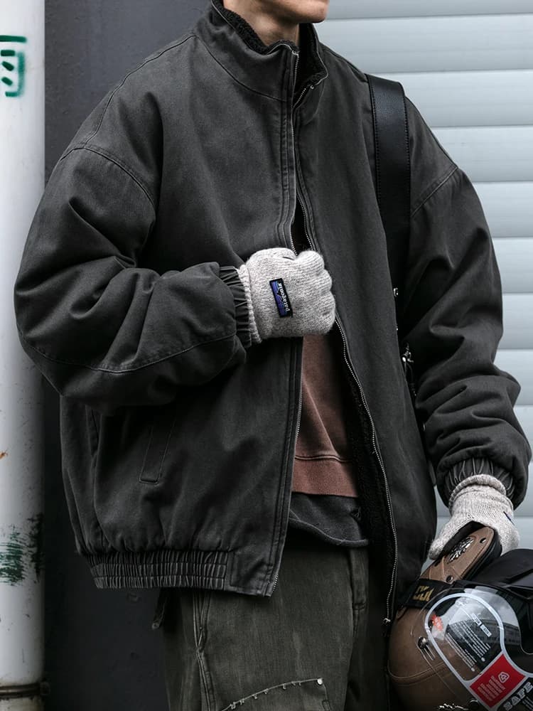 Veste polaire vintage japonaise homme épaisse hiver pêche streetwear loose couple tendance