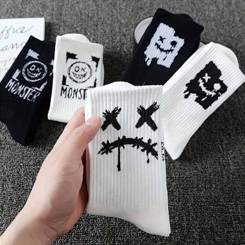 Lot 10/20 paires chaussettes couple motif graffiti - Confortables respirantes toutes saisons