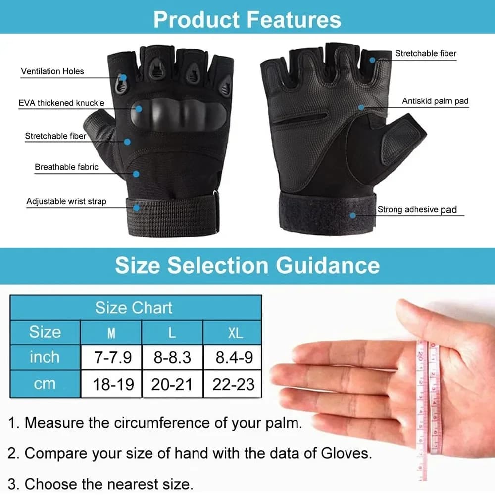 Gants tactiques mi-doigts anti-dérapants pour pêche sportive et protection mains outdoor