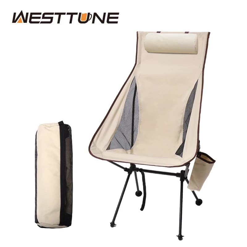Chaise portable Westtune pliable avec repose-tête - Siège léger pêche camping aluminium extérieur