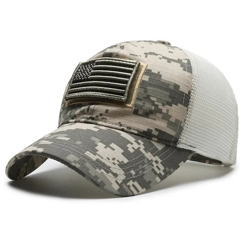 Casquette baseball drapeau américain camouflage broderie velcro pêche extérieure homme protection sol