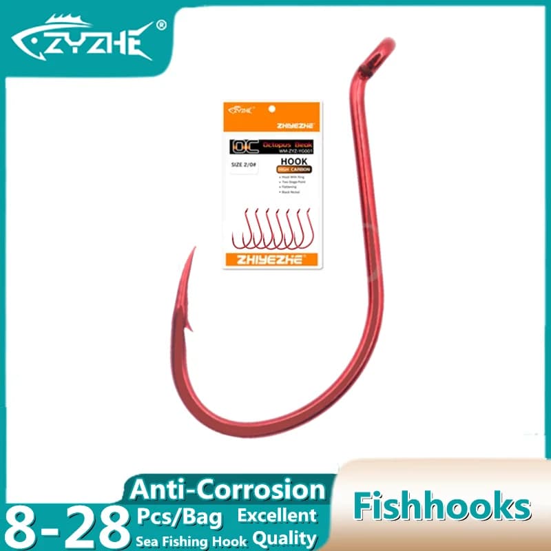 Hameçons pieuvre rouge ZYZHE 8-28 pièces - Acier carbone BKK pour pêche en mer et surfcasting