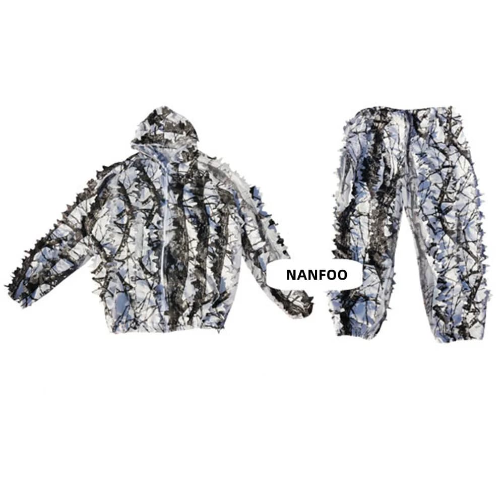 Ghillie Suit Professionnel Blanc Neige 3D - Tenue Pêcheur Photographe Chasse Hiver