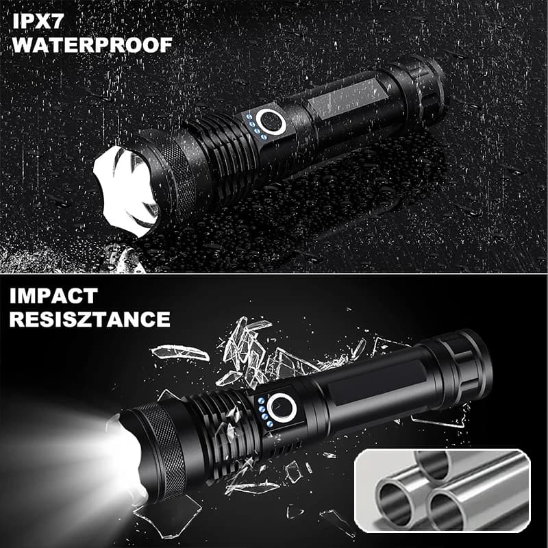 Lampe torche tactique LED rechargeable haute puissance zoom télescopique alliage aluminium pêche camping