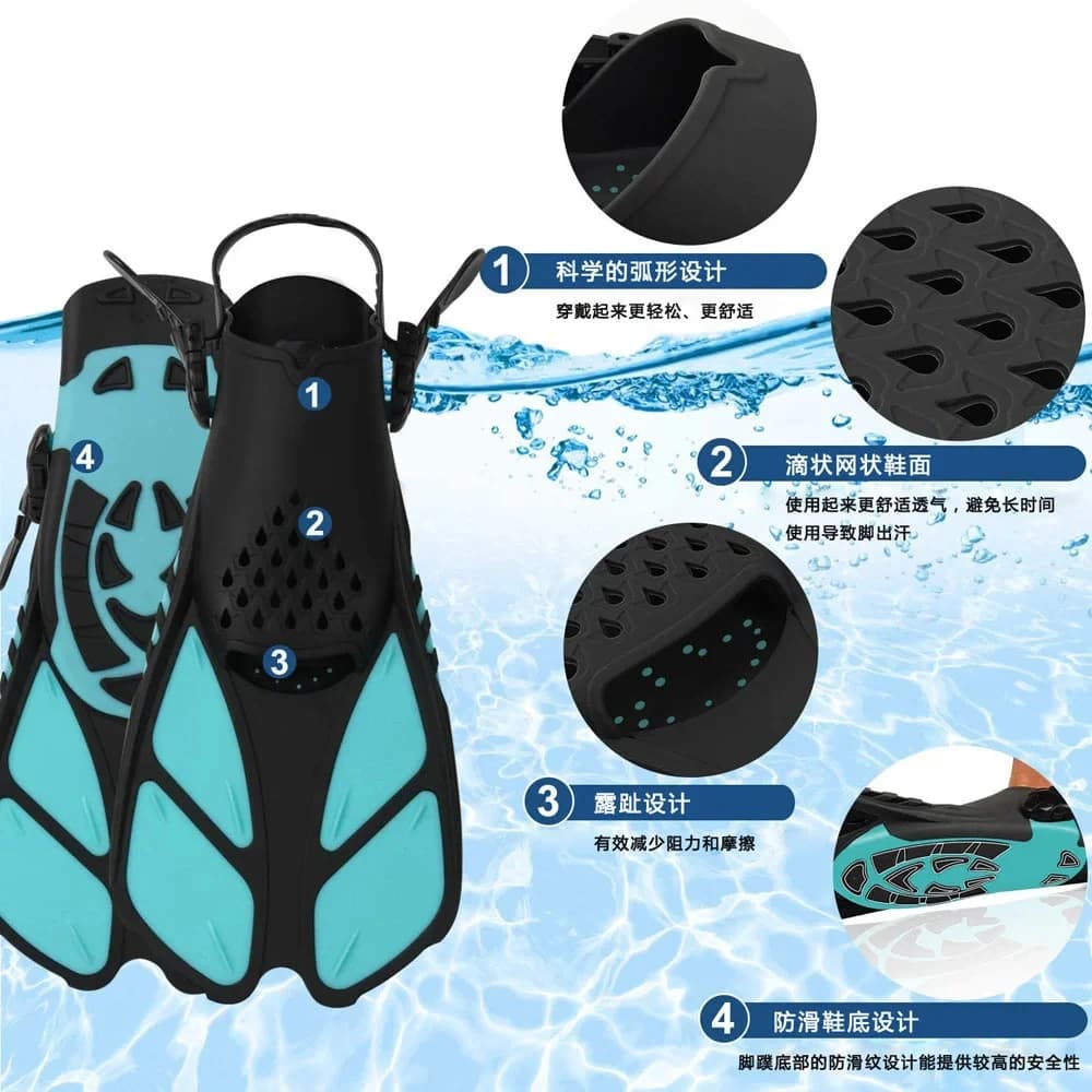 Palmes de plongée réglables silicone souple - Confortables pour pêche sous-marine et snorkeling