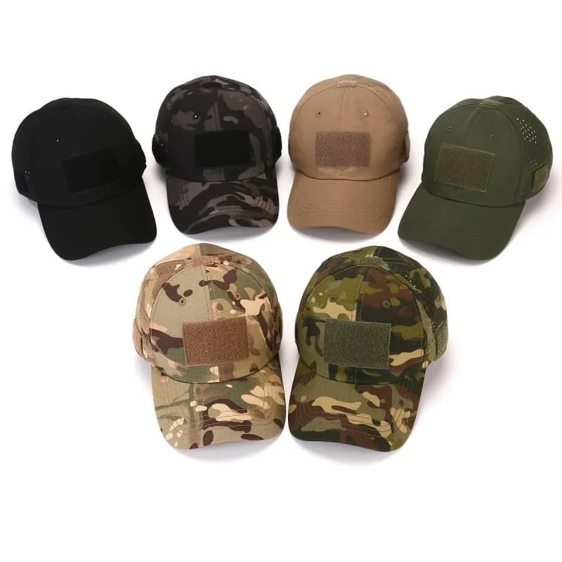 Casquette baseball camouflage militaire pêche - Casquette tactique avec velcro et porte-lunettes