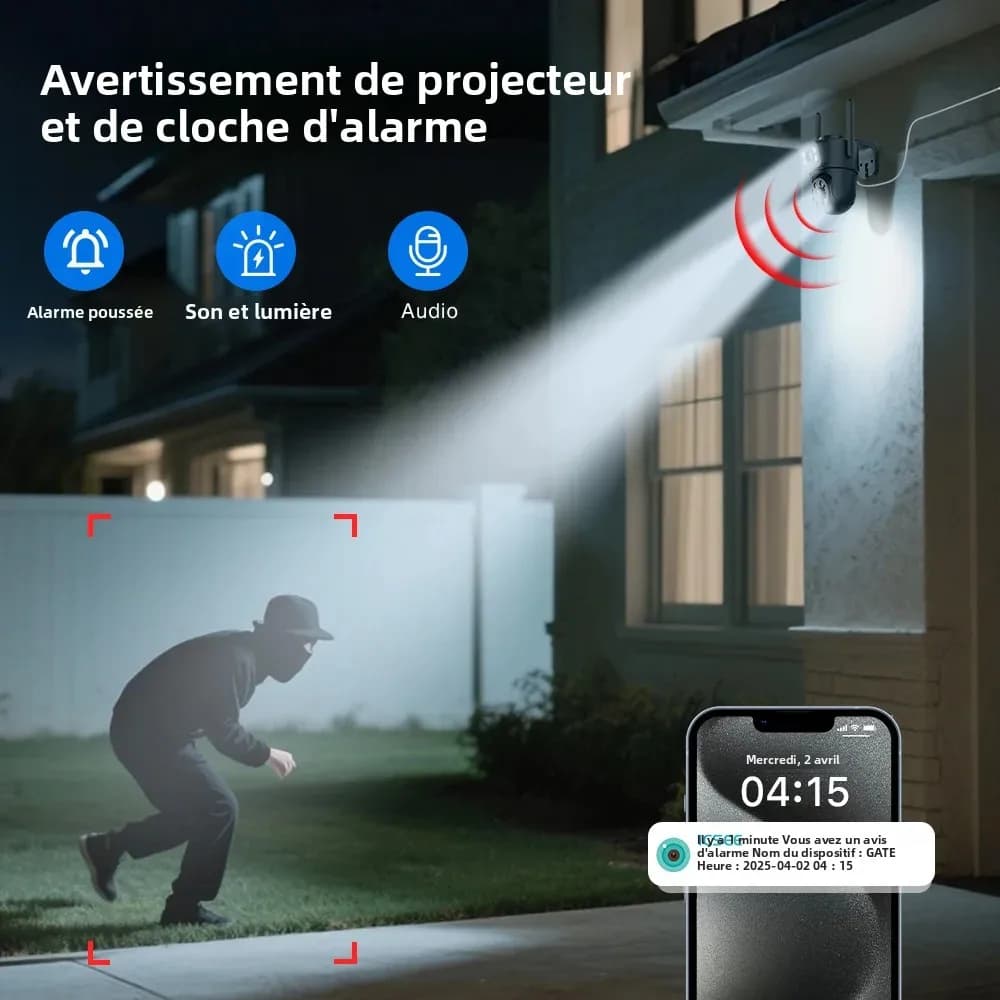 Caméra de surveillance extérieure WiFi 8MP 4K double objectif vision nocturne détection humaine ICsee