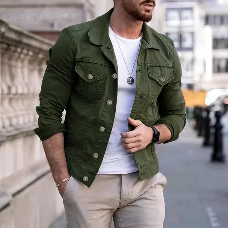 Veste denim slim homme streetwear pêche - Jean jacket classique coton pour pêcheurs casual tendance
