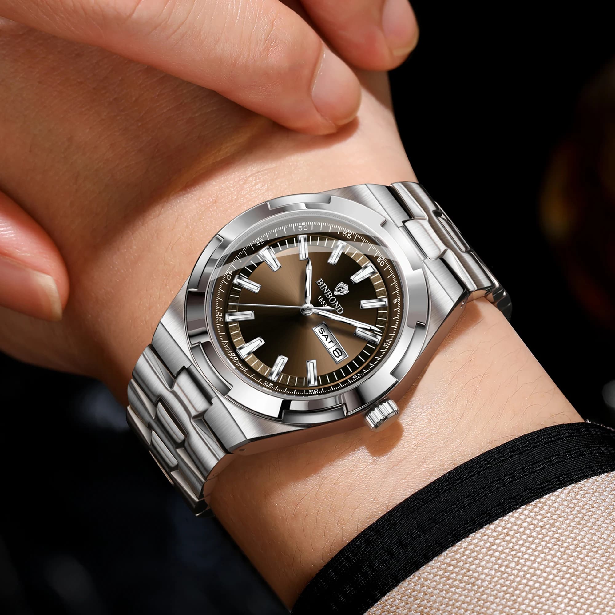 Montre homme luxe quartz sport étanche acier inoxydable lumineuse date semaine montre bracelet reloj